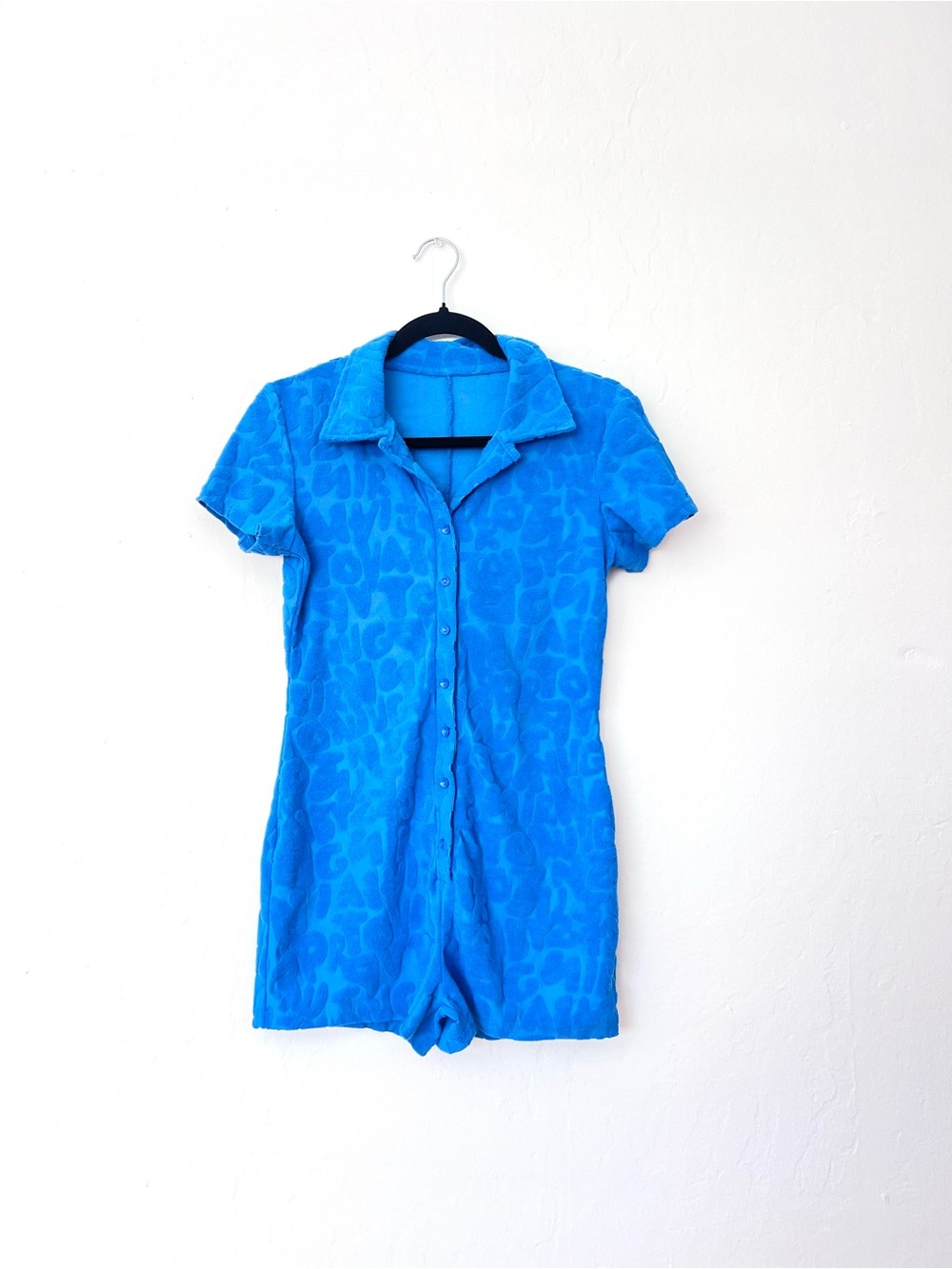 Embossed Terry Button Front Romper